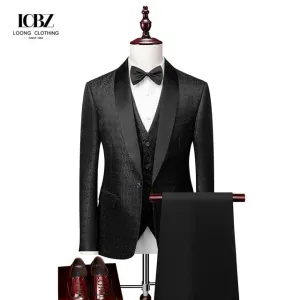 Men Slim Fit 3 Piece Groom Wedding Single Breasted Suits Shawl Lapel Tuxedos Suits Stylish Brand  Formal Business Dress | 1953