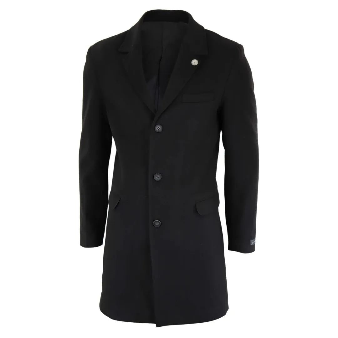 Men's 3/4 Long Overcoat Jacket Wool Feel Coat Blinders