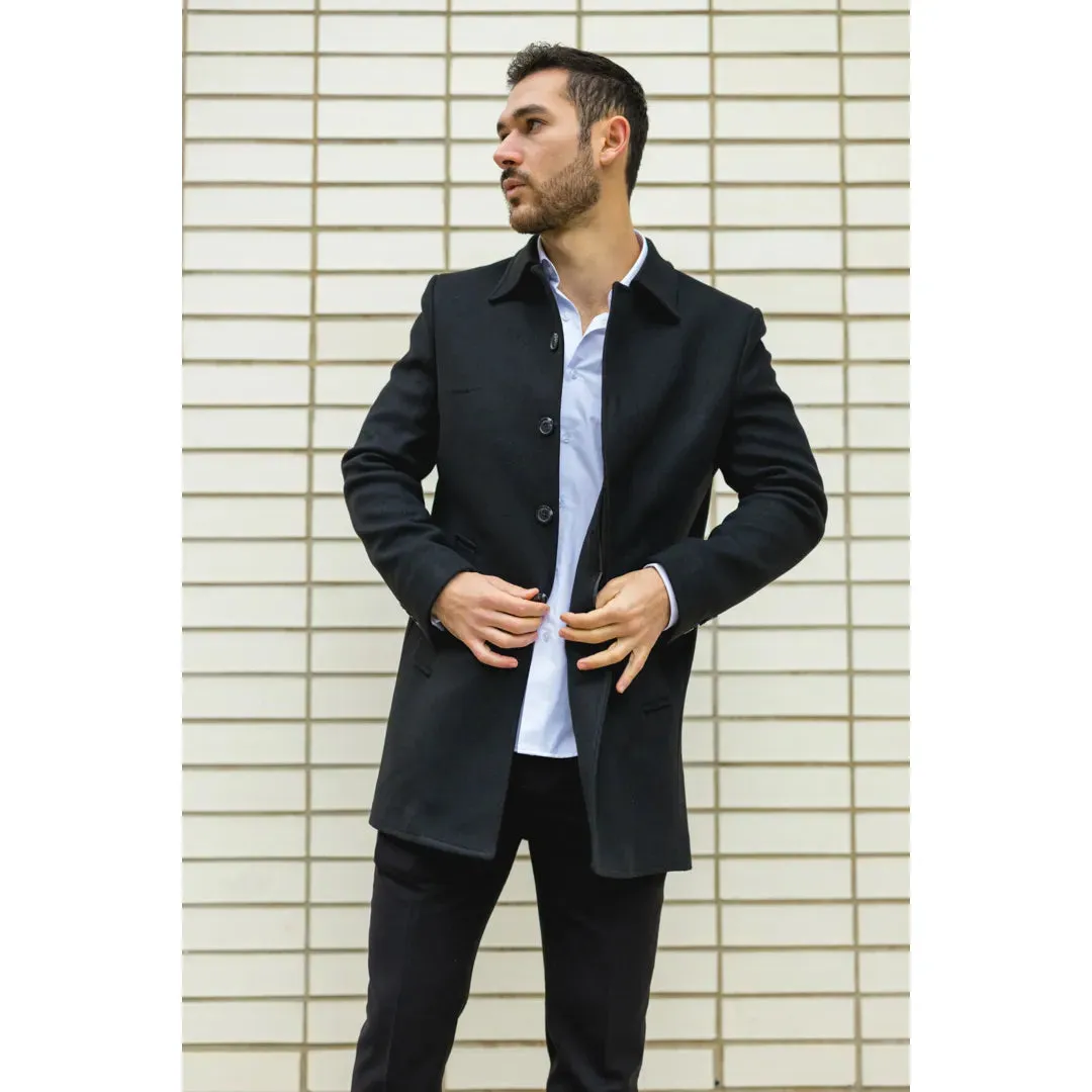 Men's Classic Collar Wool Blend Overcoat