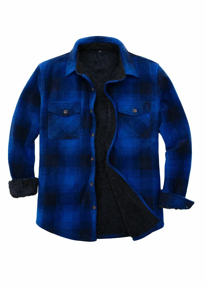 Men's Sherpa Fleece Lined Shacket,Button Down Plaid