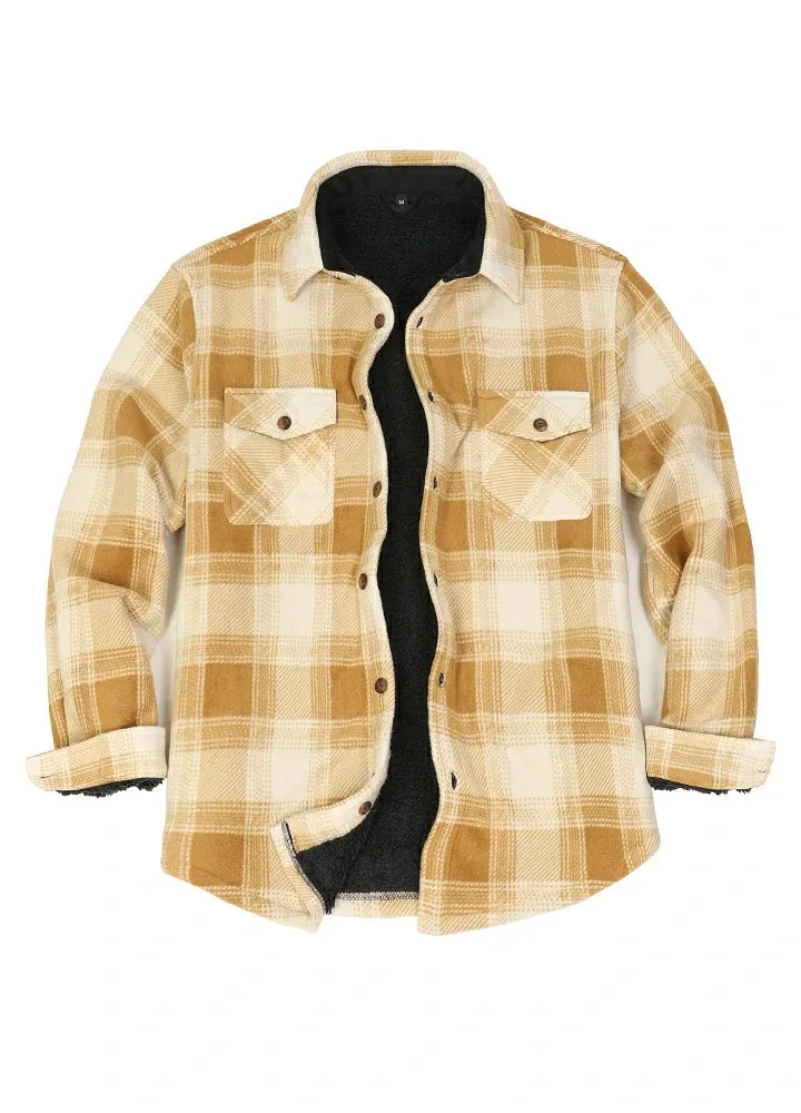 Men's Sherpa Fleece Lined Shacket,Button Down Plaid