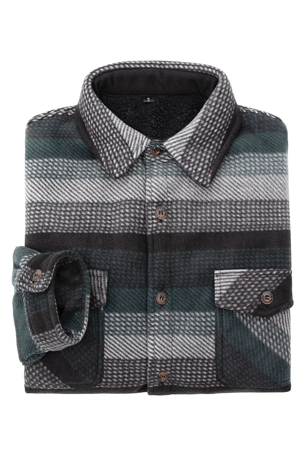 Men's Sherpa Fleece Lined Shacket,Button Down Plaid