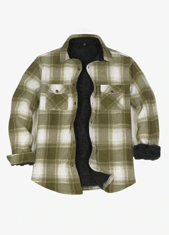 Men's Sherpa Fleece Lined Shacket,Button Down Plaid