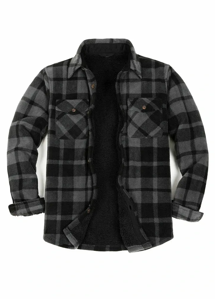 Men's Sherpa Fleece Lined Shacket,Button Down Plaid