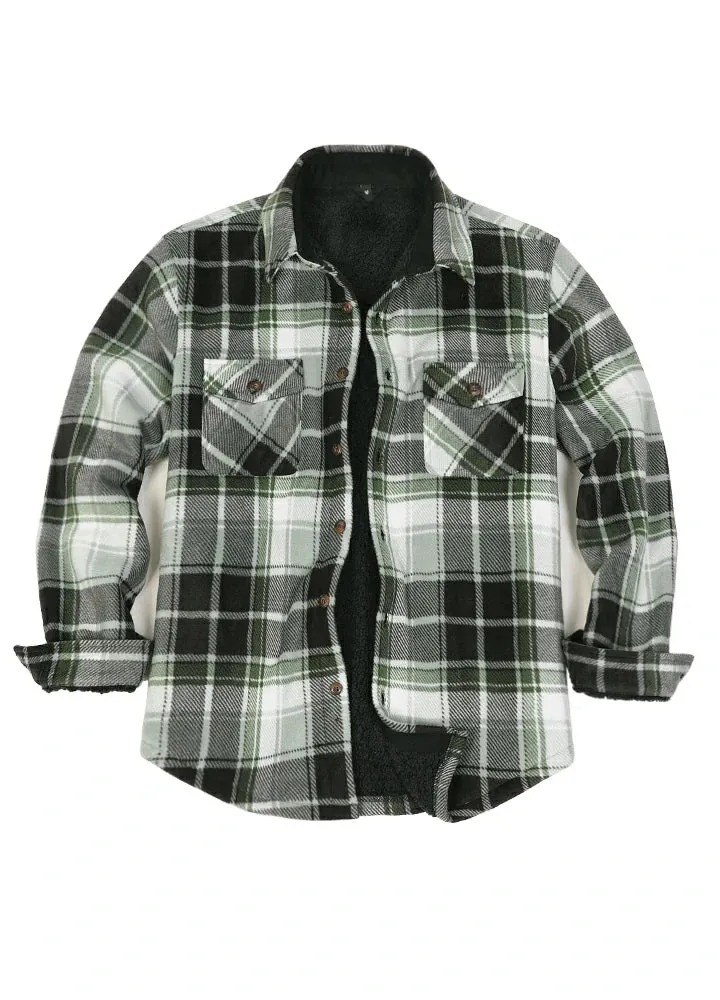 Men's Sherpa Fleece Lined Shacket,Button Down Plaid