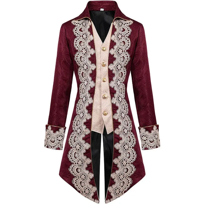 Men's Steampunk Medieval Dovetail Costume with Lace Trim and Vest