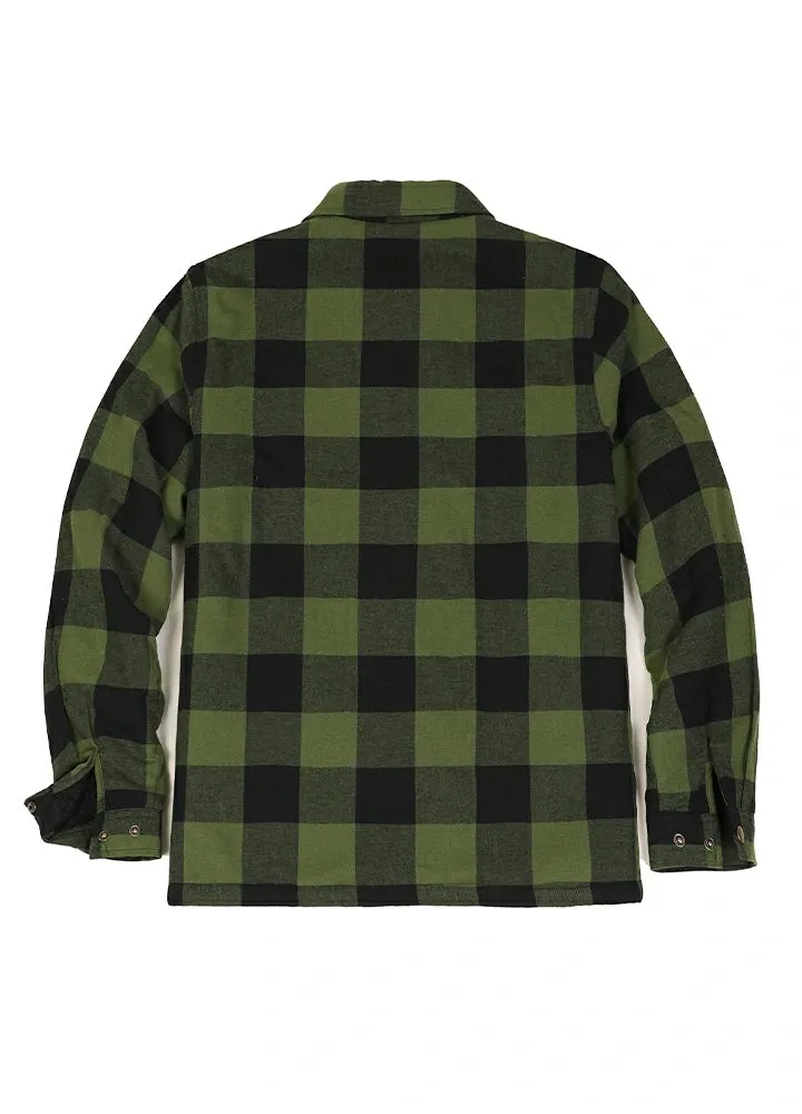 Men's Warm Sherpa Fleece Lined Full Zip Up Plaid Flannel Shirt Jacket