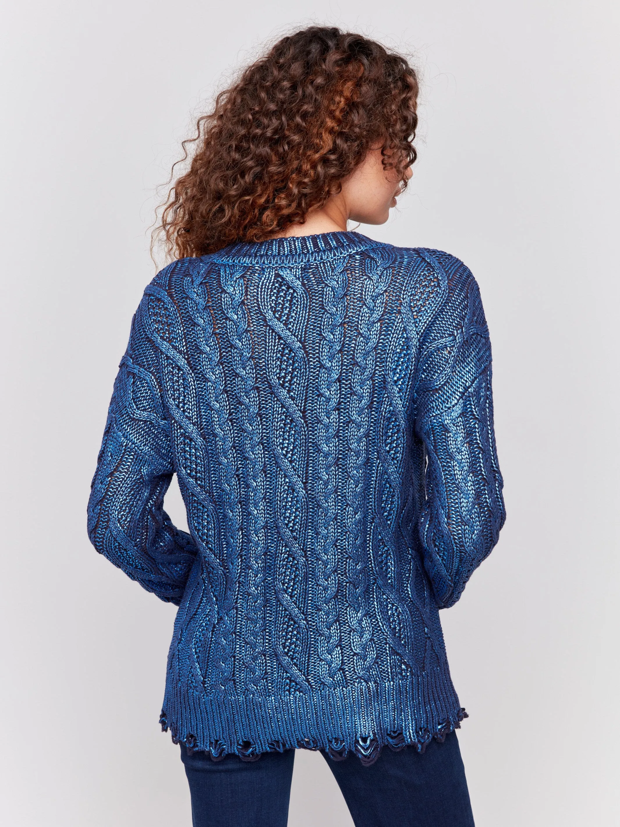 Metallic Cable Knit Sweater - Blue