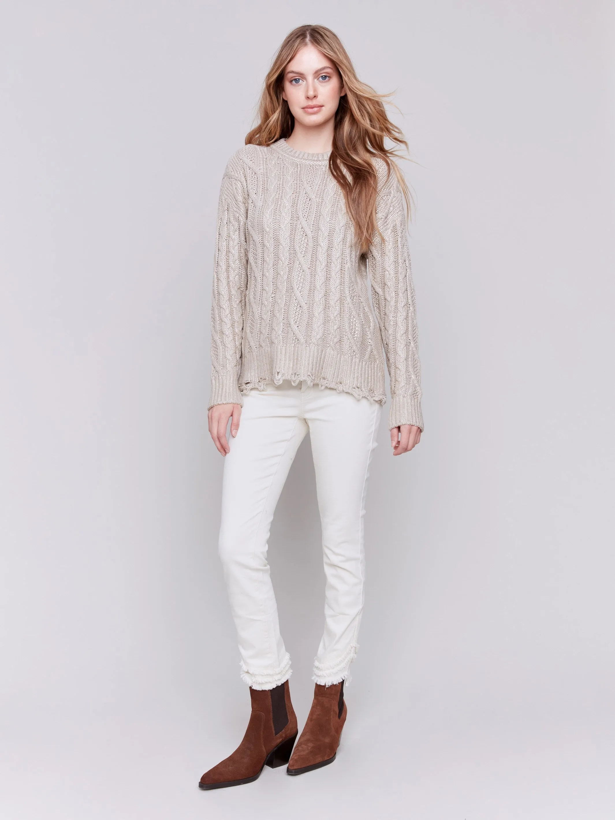 Metallic Cable Knit Sweater - Champagne