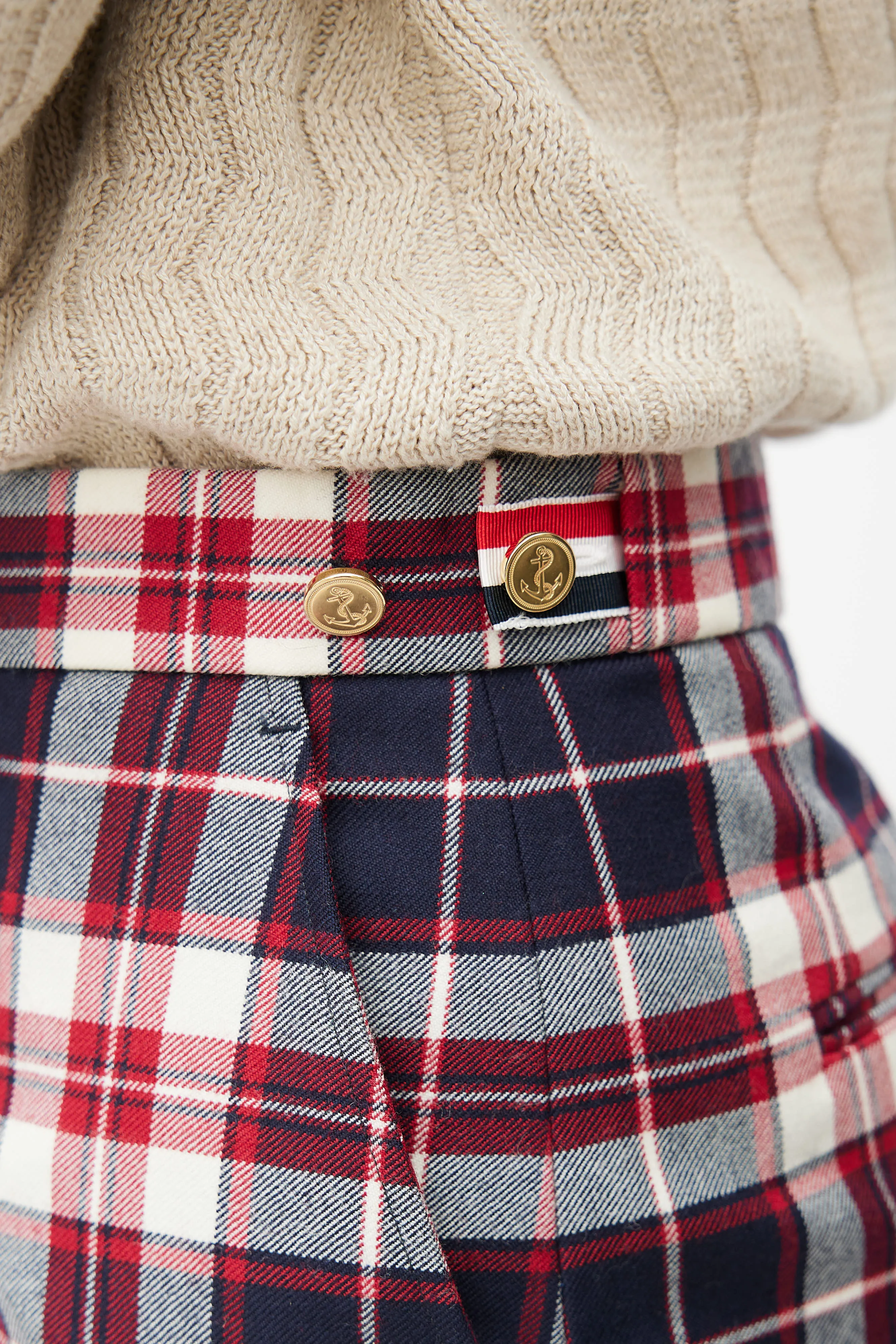 Navy & Red Plaid Wool Mini Skirt