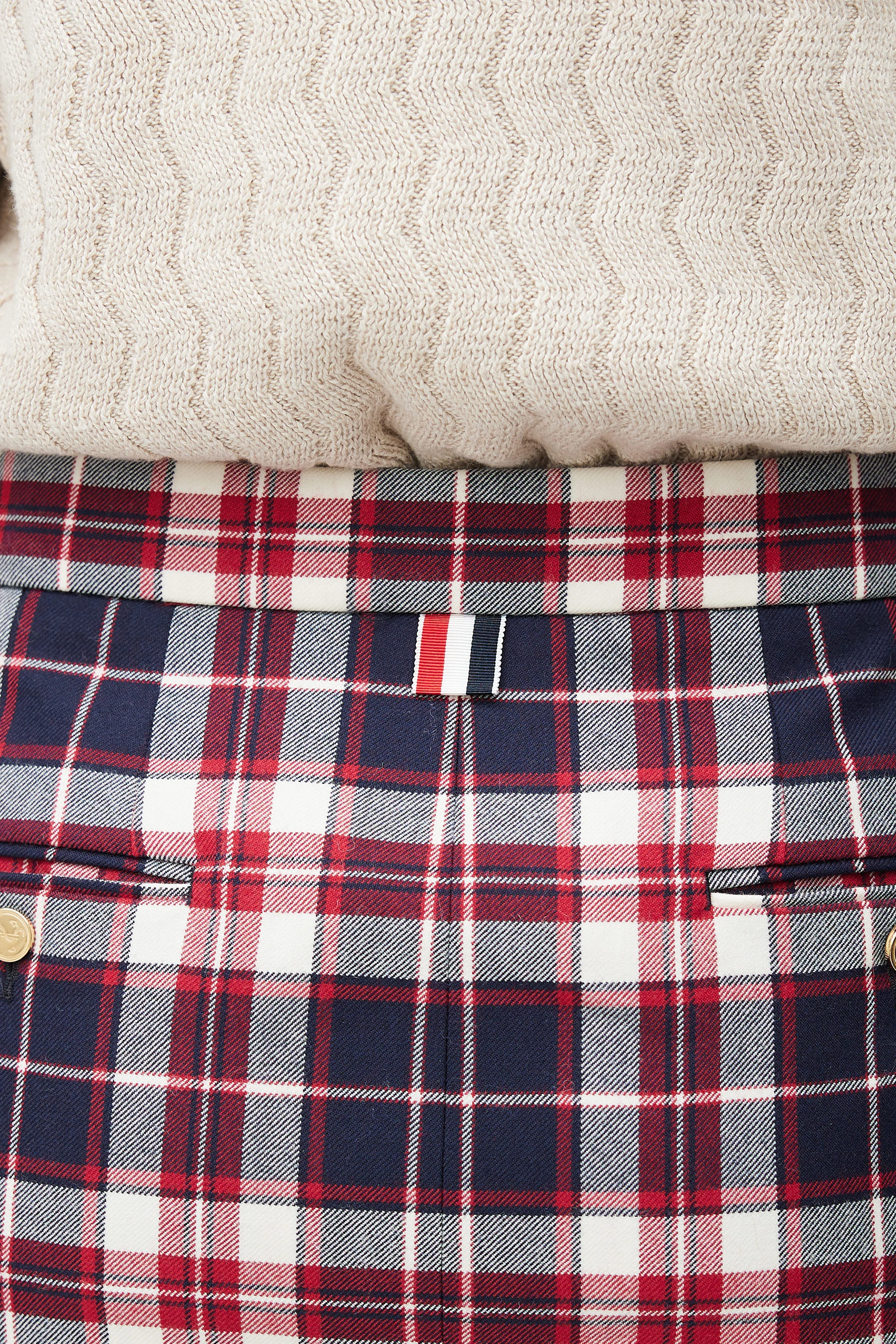 Navy & Red Plaid Wool Mini Skirt