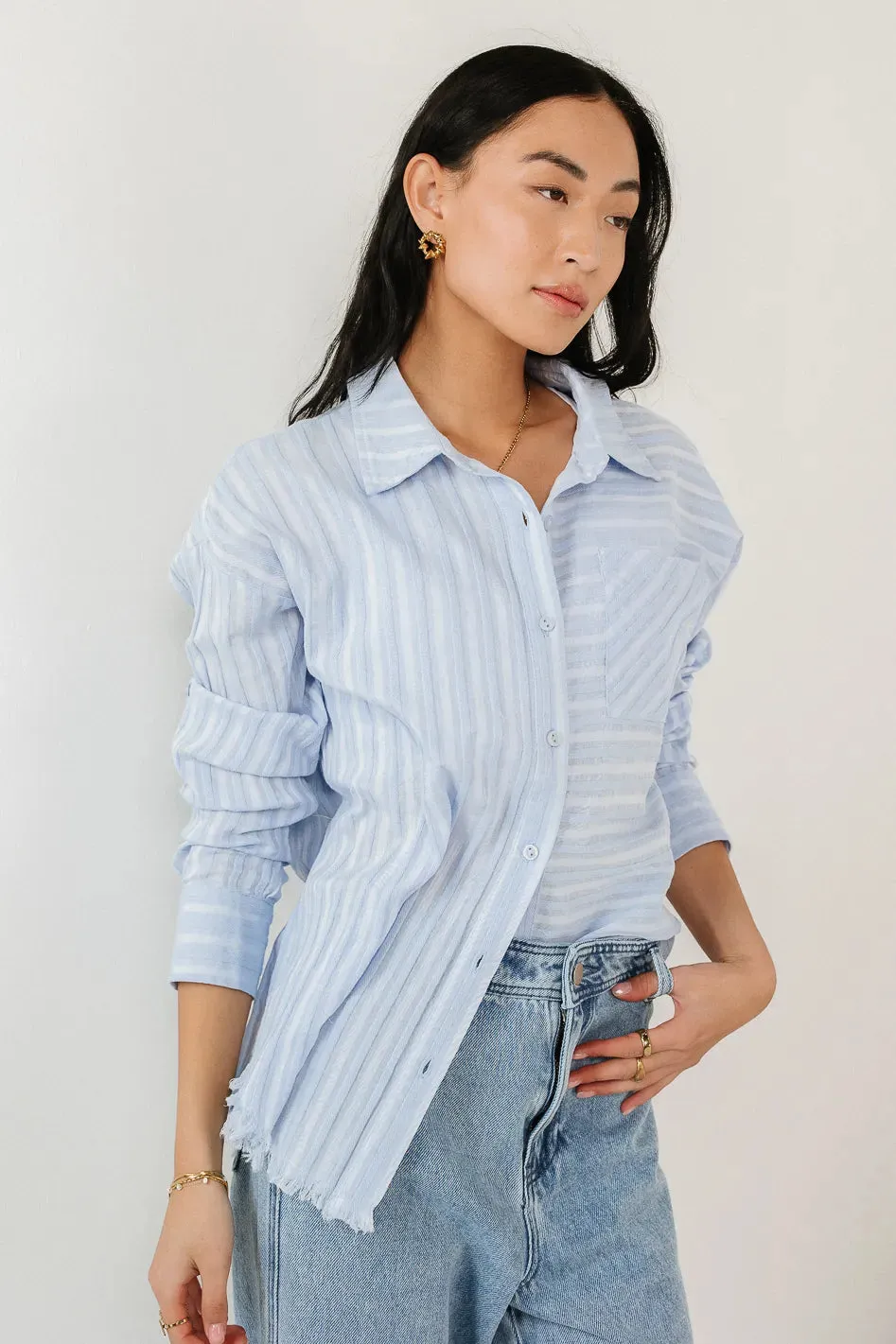 Nyah Striped Button Up in Blue - FINAL SALE