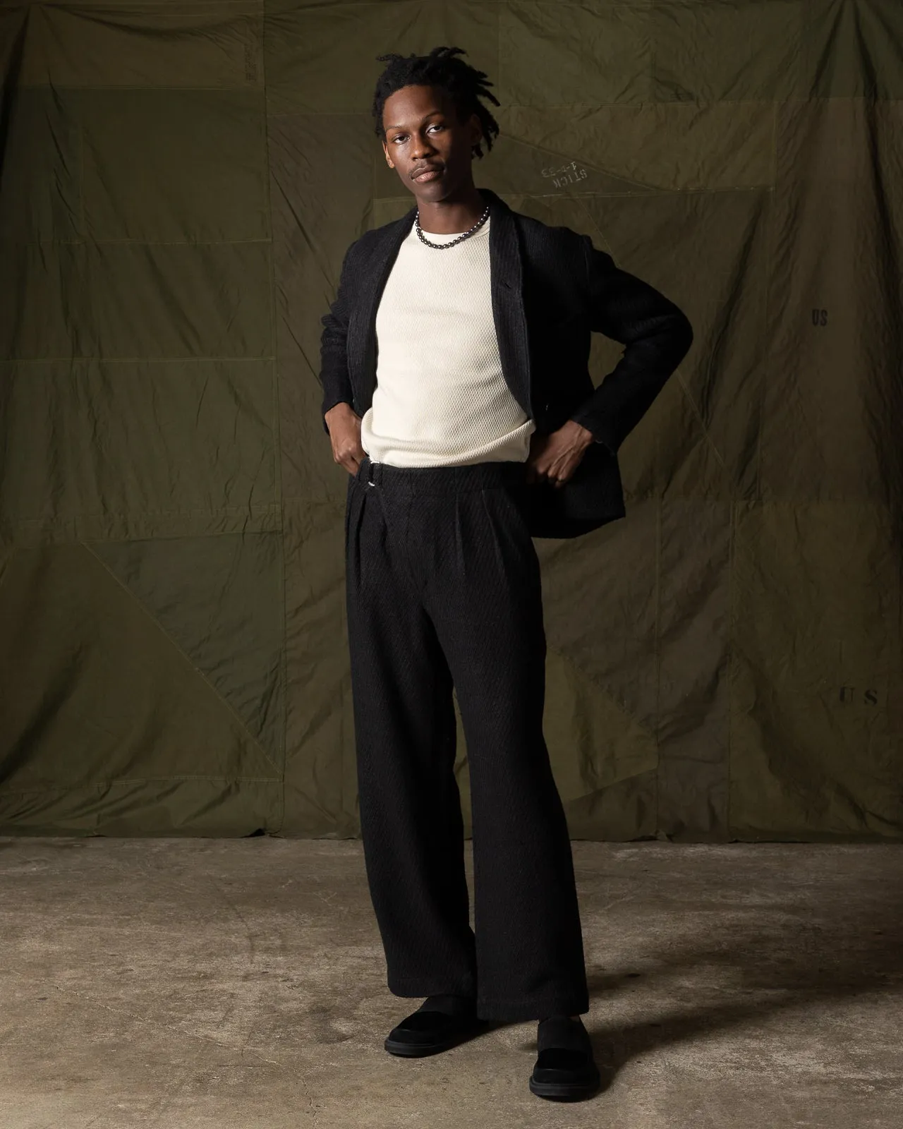 Oblique Trousers - Black Tussah Silk Tweed