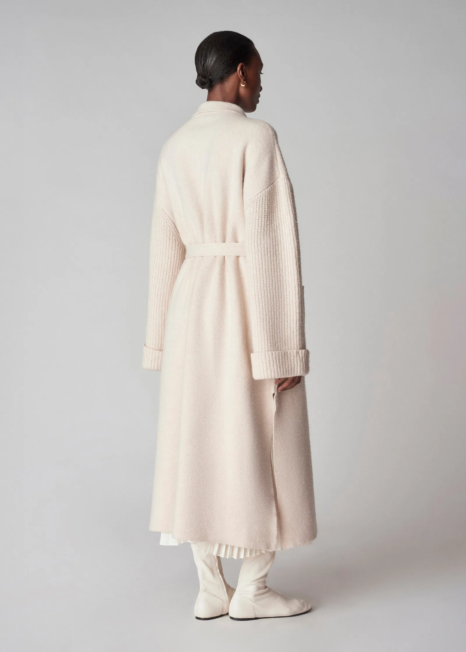 Oversized Sweater Trench in Tweed Knit - Ivory