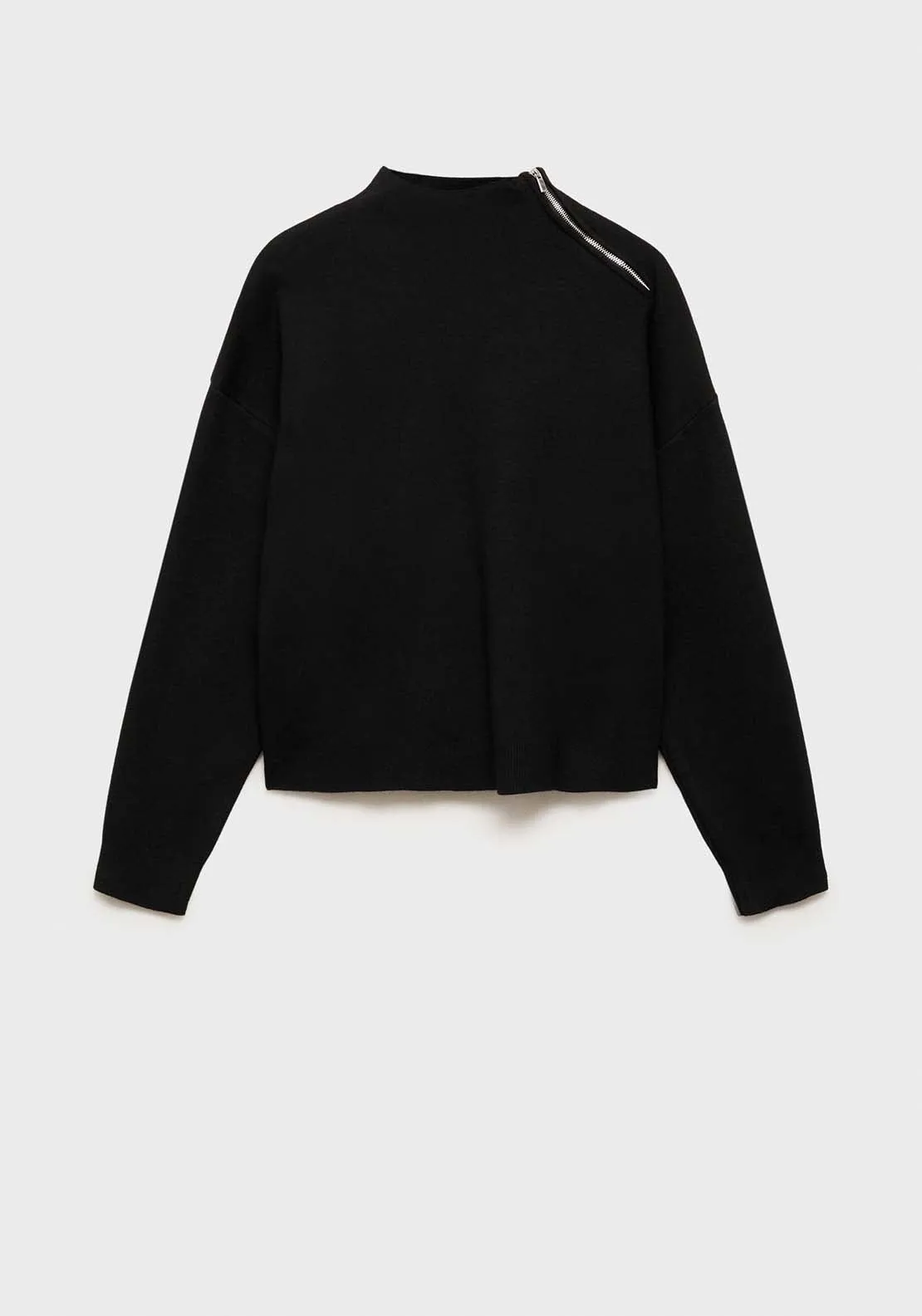 Perkins-neck sweater with zip - Black