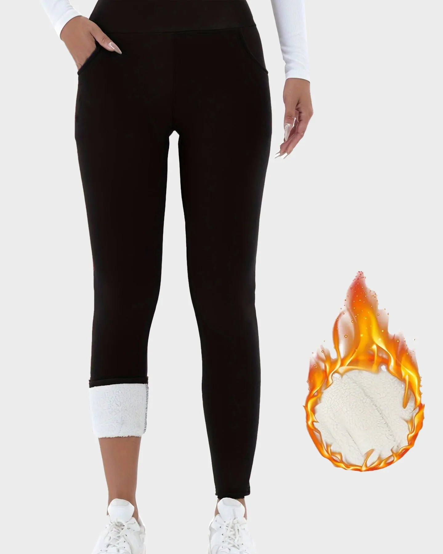 Plain Pocket High Waist Thermal Lined Leggings