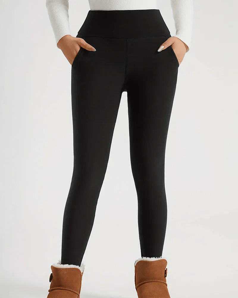 Plain Pocket High Waist Thermal Lined Leggings