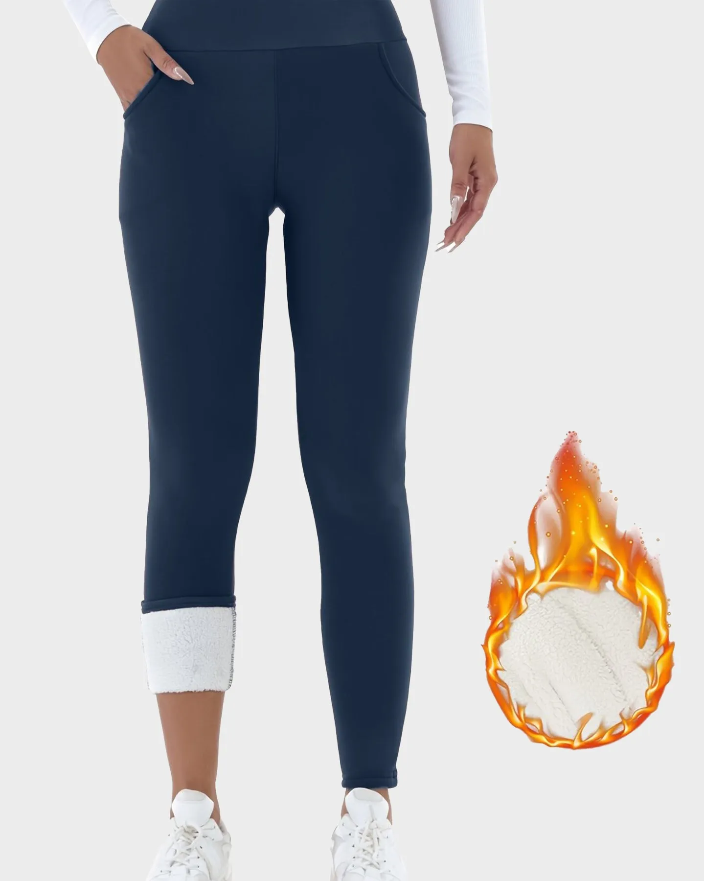 Plain Pocket High Waist Thermal Lined Leggings