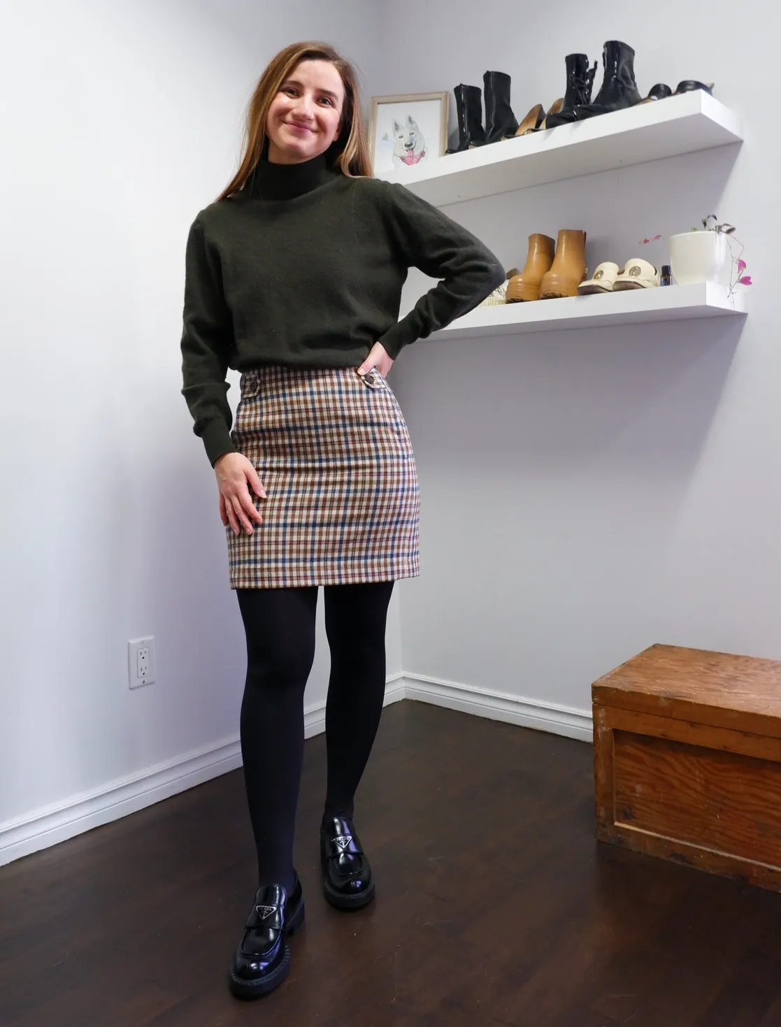 Preppy Wool-Blend Plaid Mini Skirt - 2/4