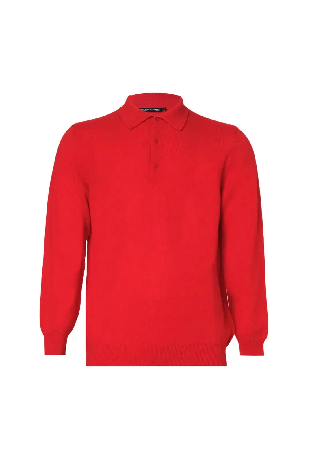 Red Pure Cashmere Polo Neck Men's Sweater