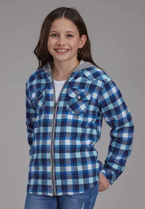 Roper Girl's Navy Plaid Flannel Thermal Hooded Shirt Jacket 0119-1800NVY