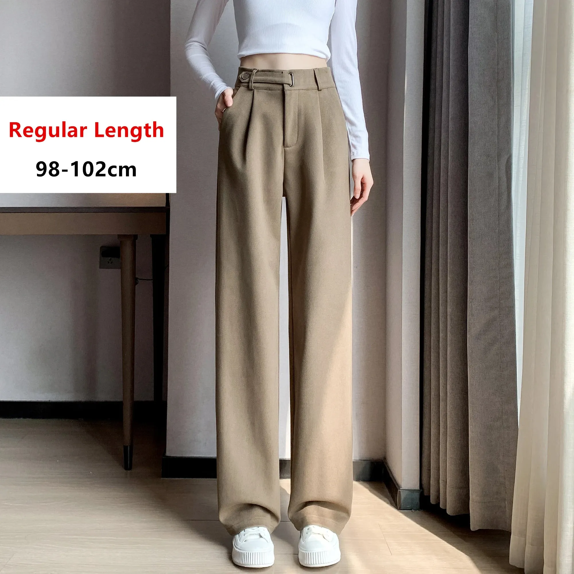 Seoulish Autumn Winter Thicken Woolen Casual Loose Full Length Pants 2023 New Button High Waist Chic Wide Leg Trousers Female