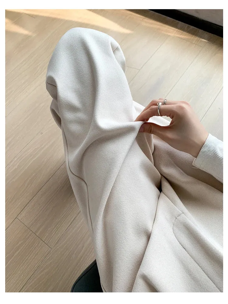 Seoulish Autumn Winter Thicken Woolen Casual Loose Full Length Pants 2023 New Button High Waist Chic Wide Leg Trousers Female