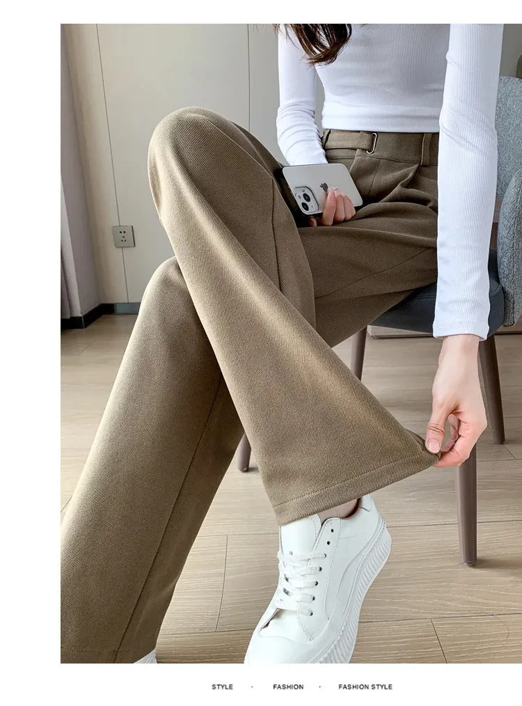 Seoulish Autumn Winter Thicken Woolen Casual Loose Full Length Pants 2023 New Button High Waist Chic Wide Leg Trousers Female