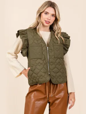 Short Sleeves Flutter Sleeve Quilted Outerwear Vest