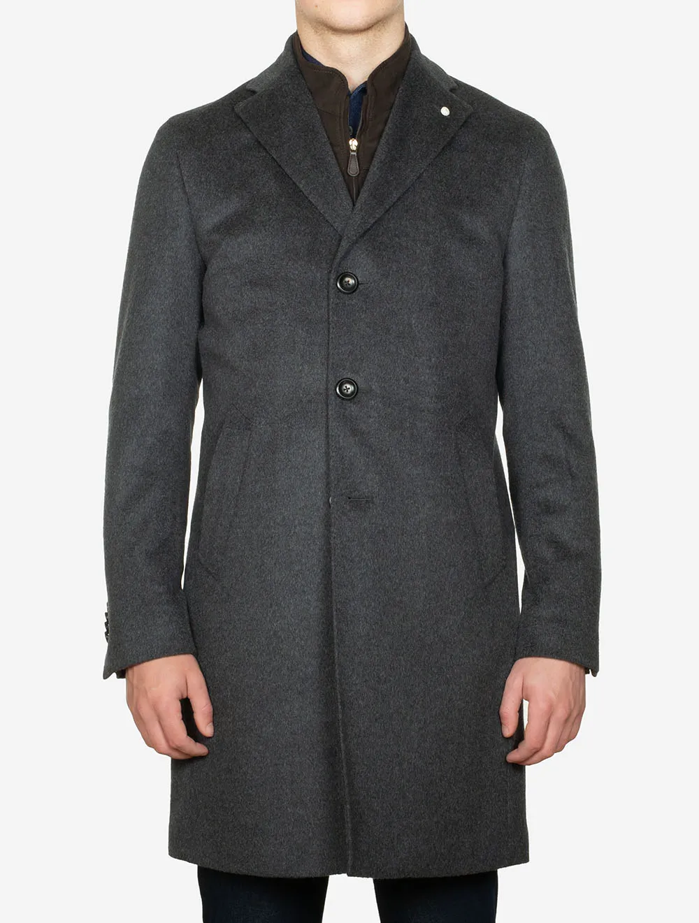 Single Breast Wool And Cashmere Blend Overcoat Charcoal