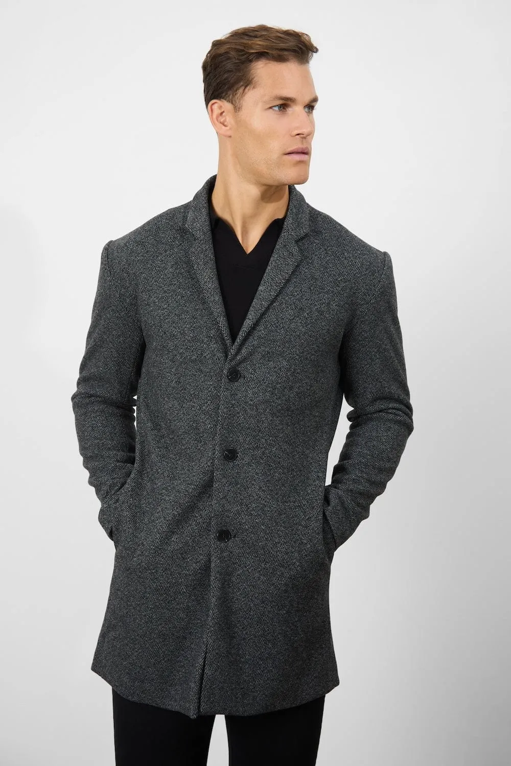 Single Breasted Herringbone Overcoat