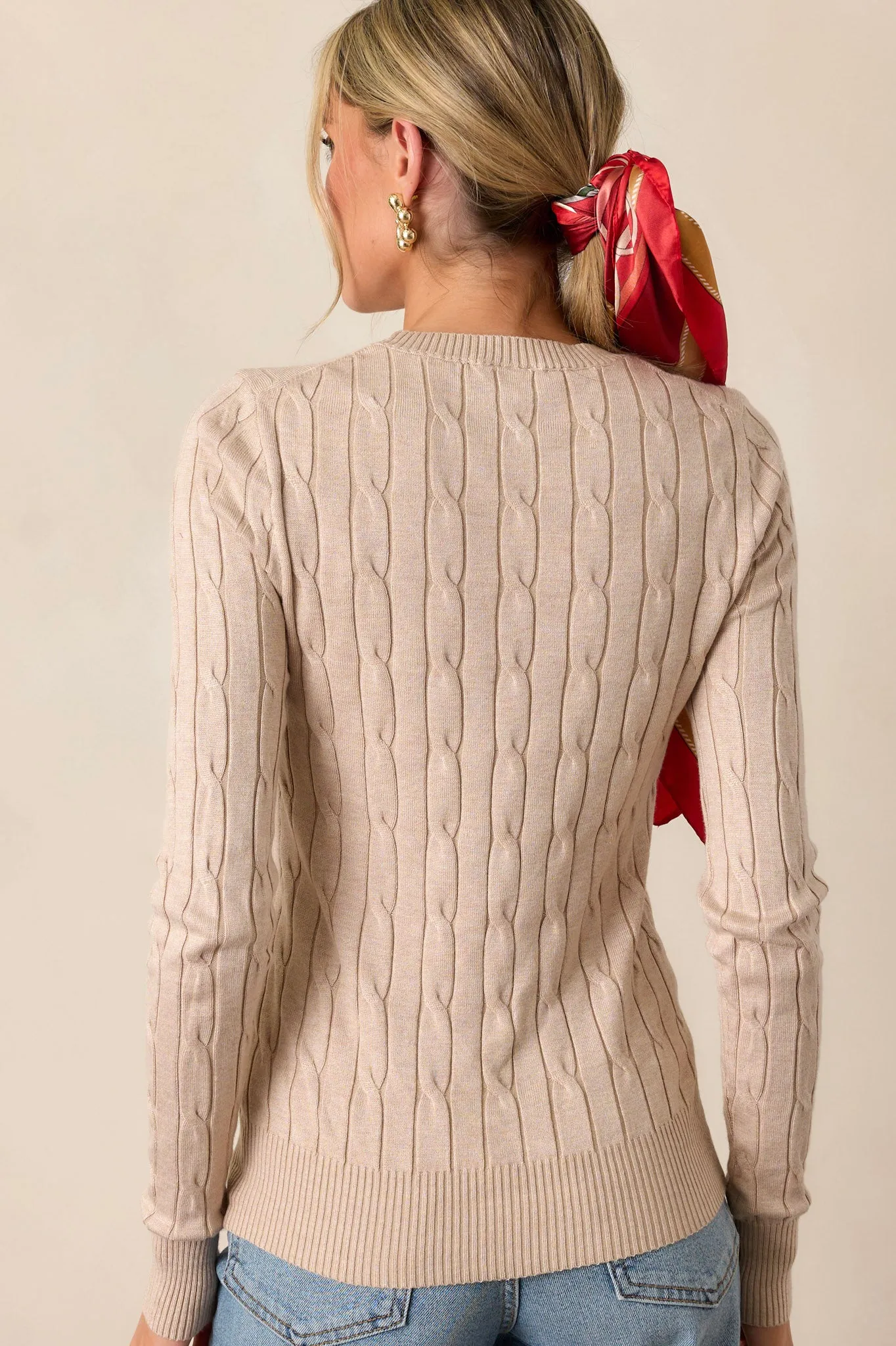 Softly Spoken Beige Cable Knit Sweater