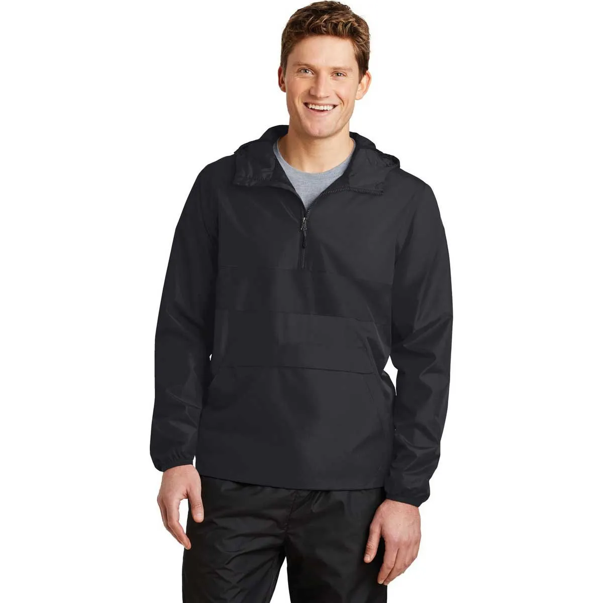 Sport-Tek Men's Black/Black Zipped Pocket Anorak