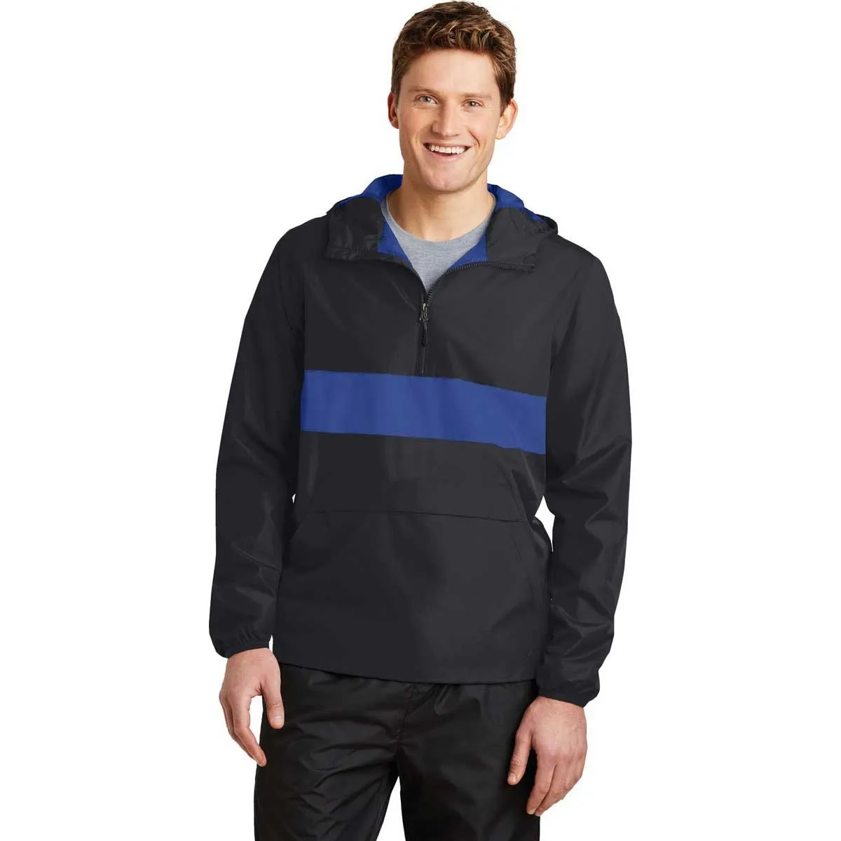 Sport-Tek Men's Black/True Royal Zipped Pocket Anorak