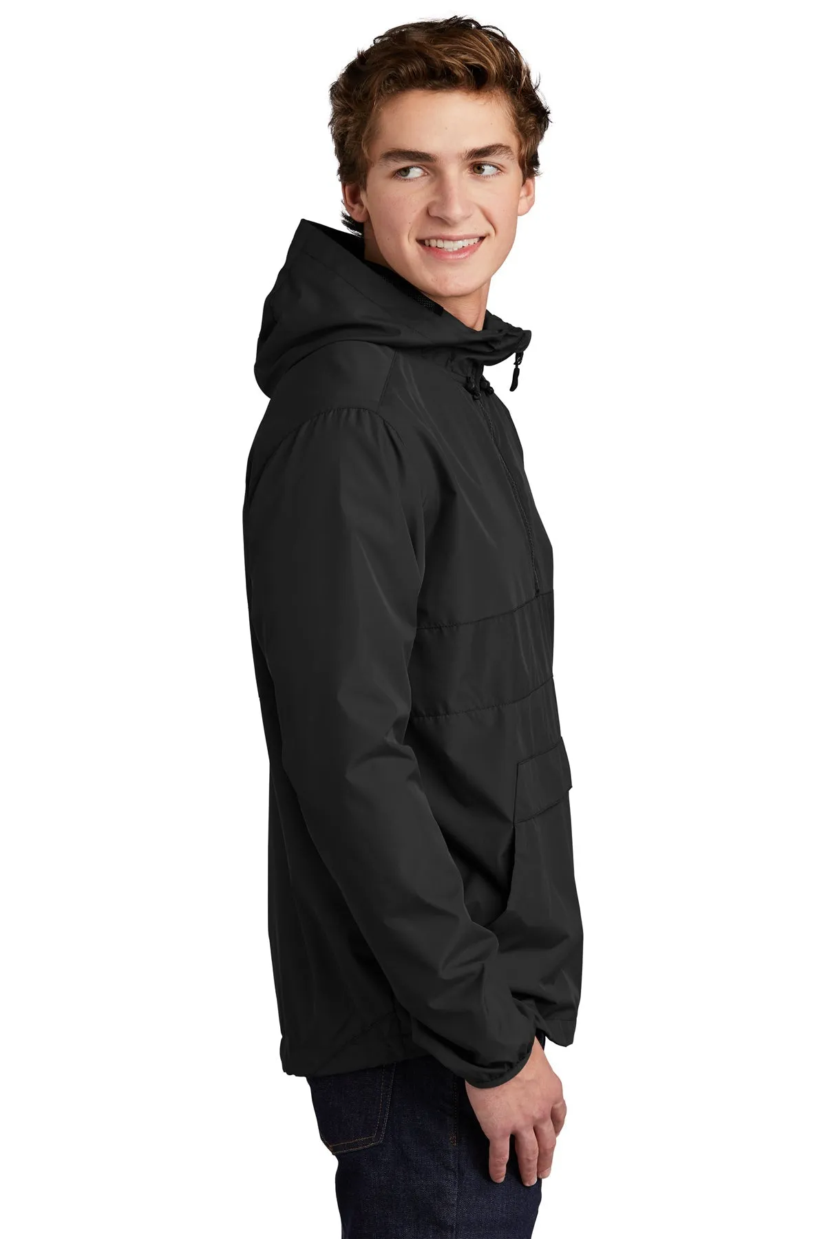 Sport-Tek Zipped Pocket Custom Anorak Jackets, Black/ Black