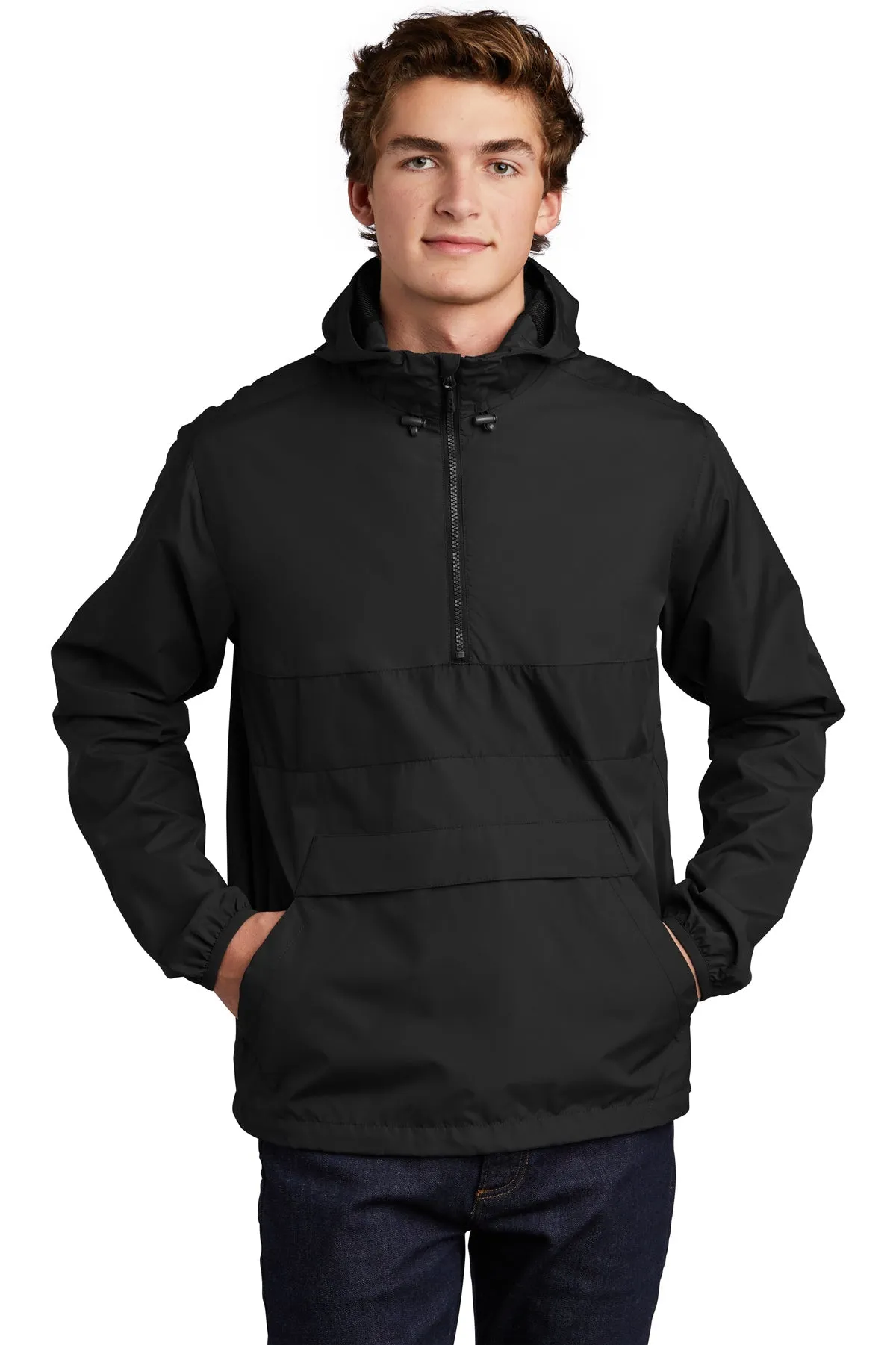 Sport-Tek Zipped Pocket Custom Anorak Jackets, Black/ Black