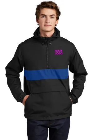 Sport-Tek Zipped Pocket Custom Anorak Jackets, Black/ True Royal