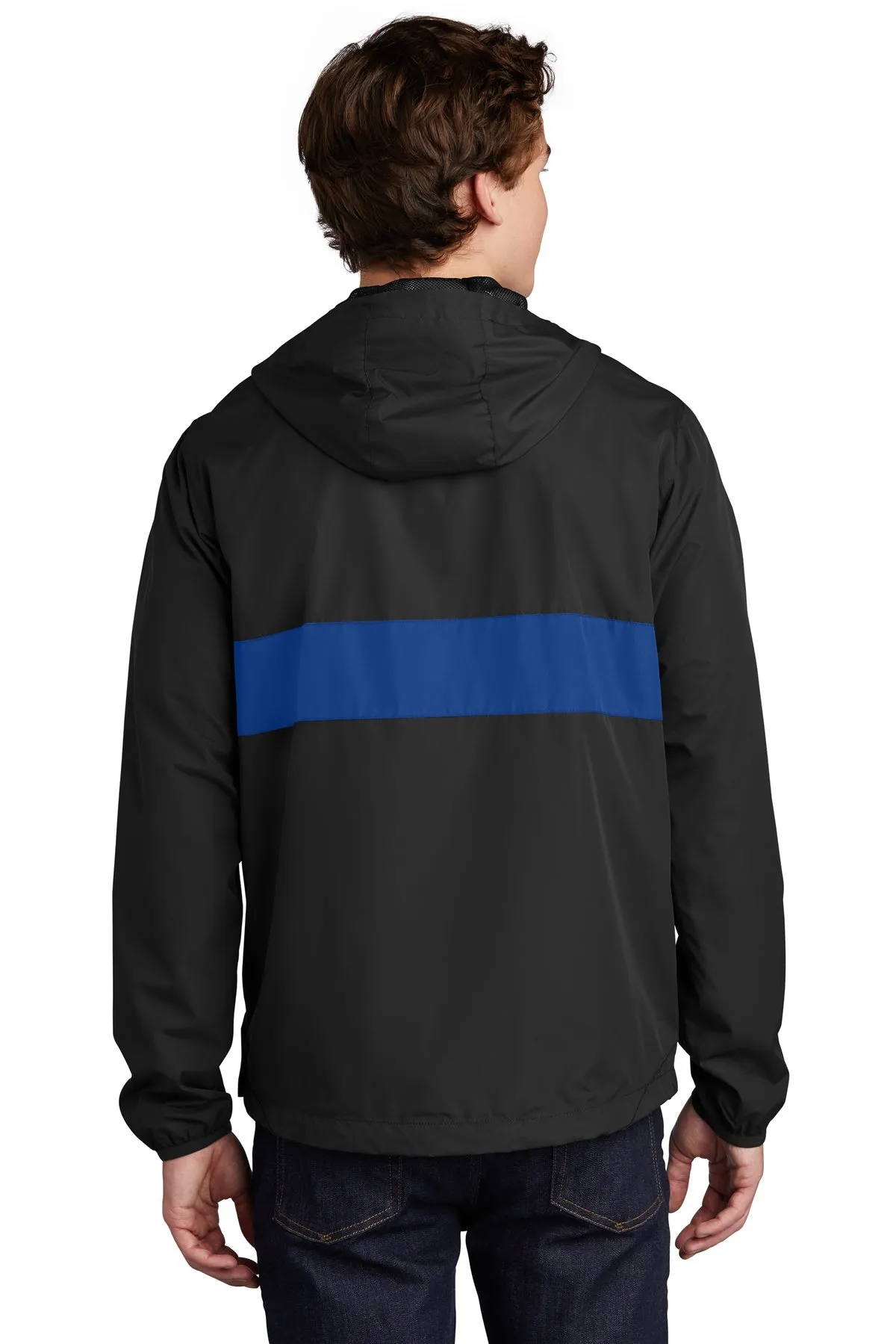 Sport-Tek Zipped Pocket Custom Anorak Jackets, Black/ True Royal