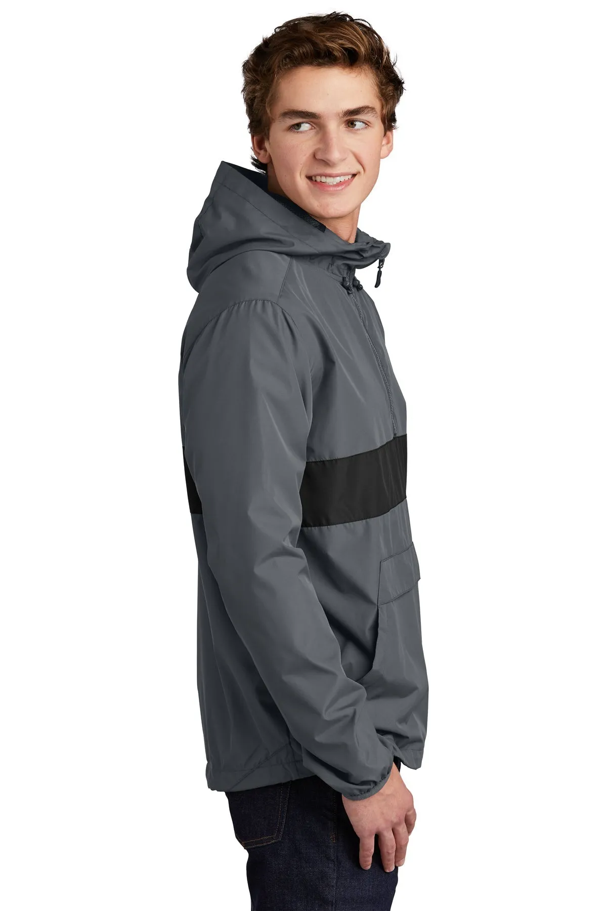 Sport-Tek Zipped Pocket Custom Anorak Jackets, Graphite Grey/ Black