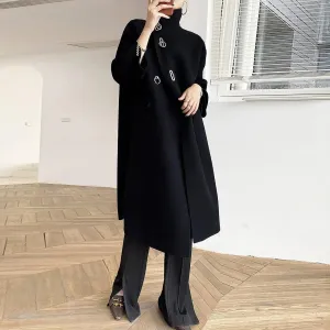 Stand Collar Hoop Loose Wrap Wool Blend Coat