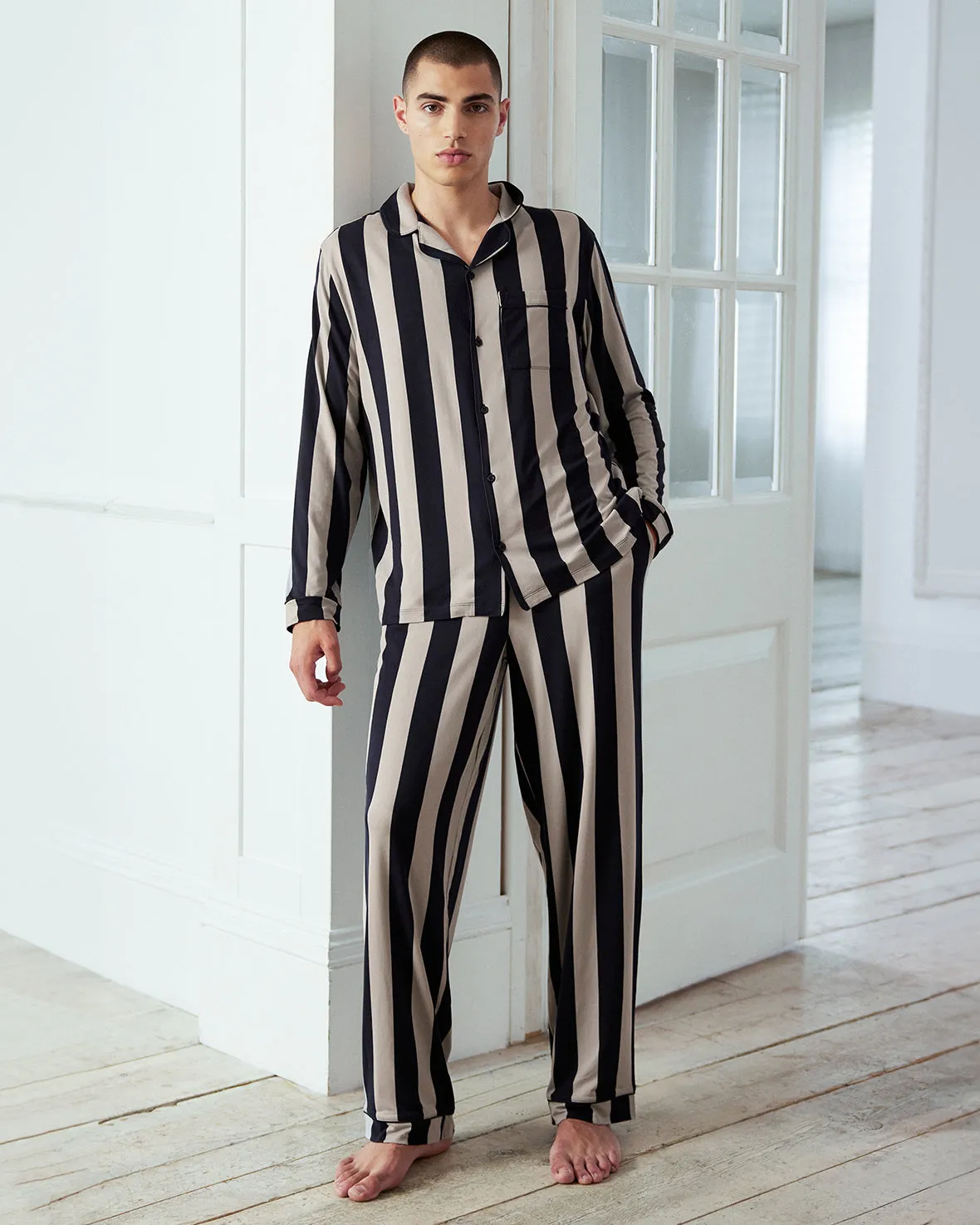 Stripe Button Up Long Pyjama Set