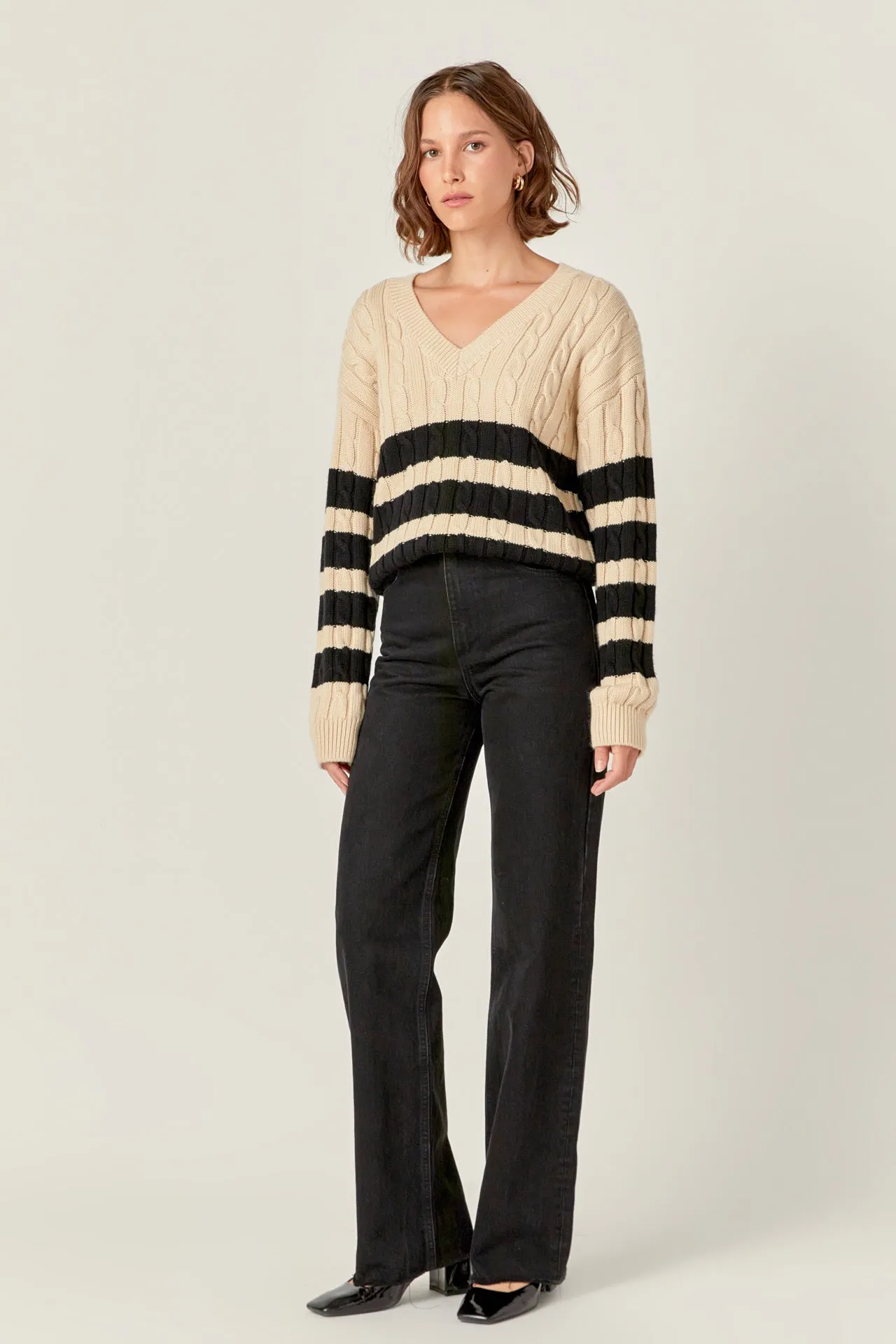 Striped Cable Knit Sweater