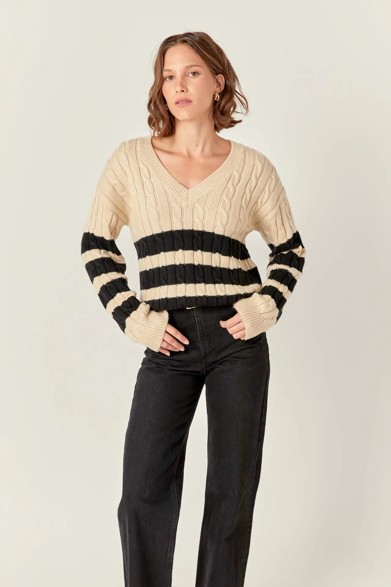 Striped Cable Knit Sweater