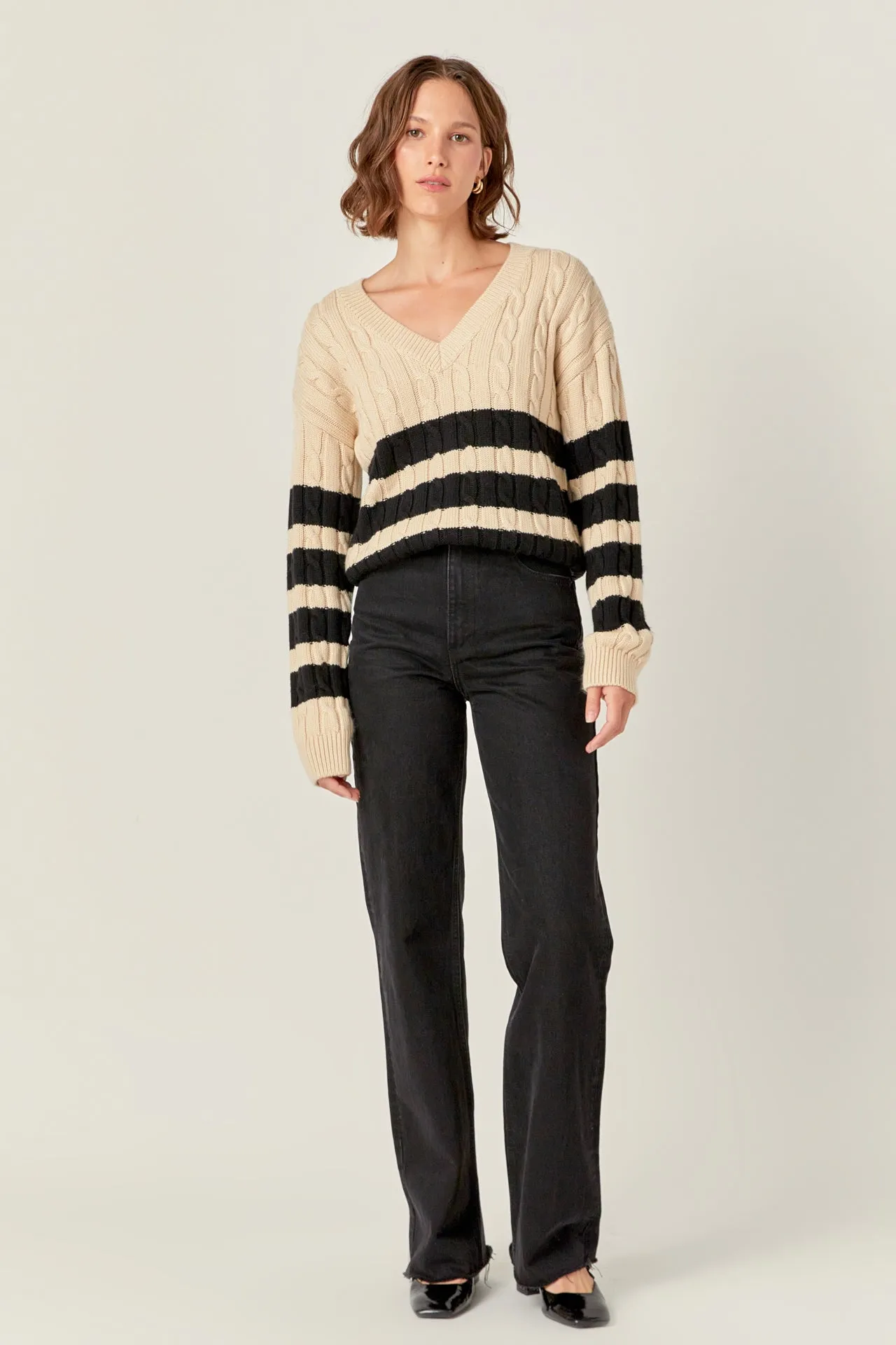 Striped Cable Knit Sweater