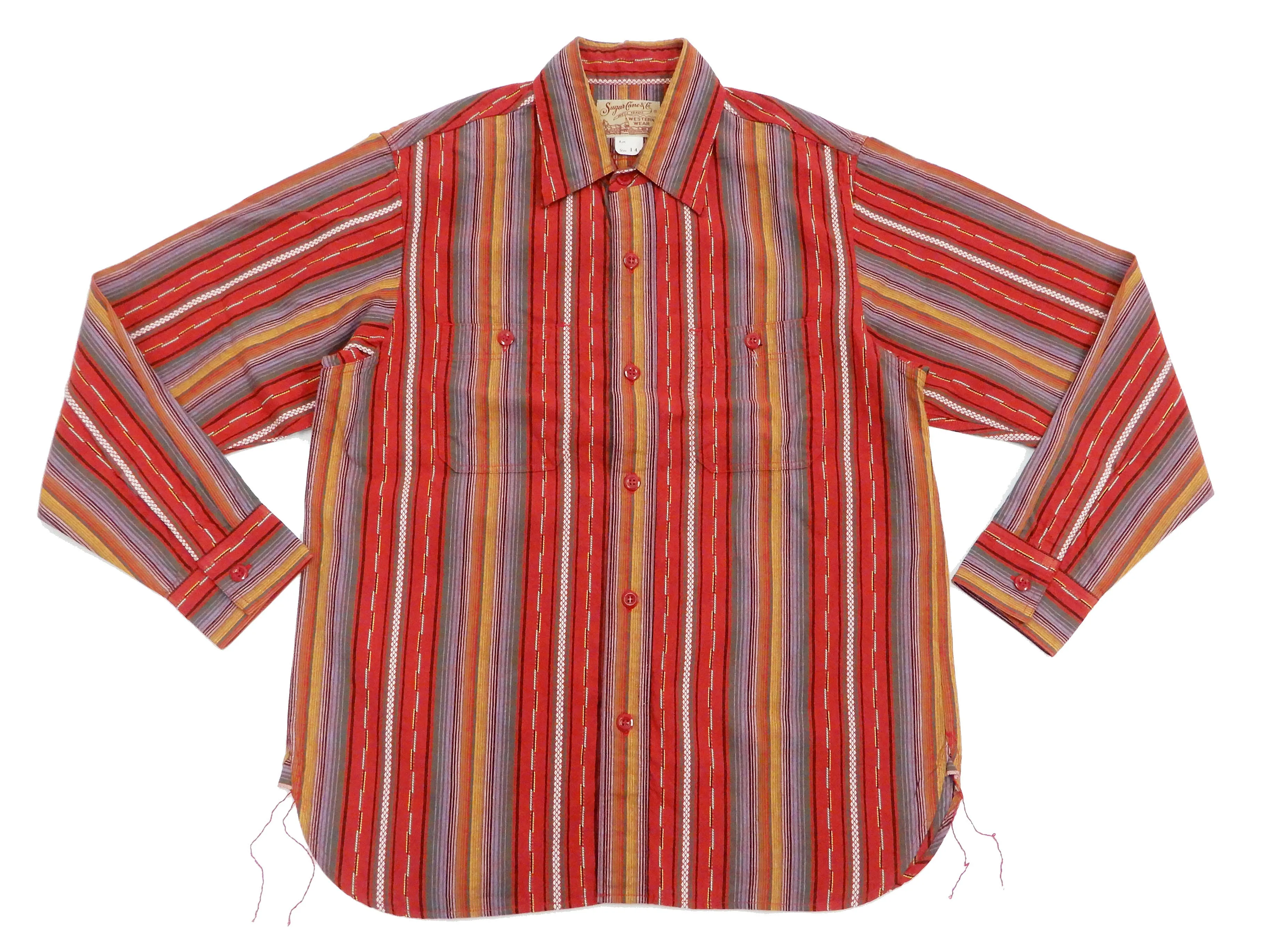 Sugar Cane Serape Shirt Men's Long Sleeve Vertical Multi Striped Work Shirt SC28838 165-Red