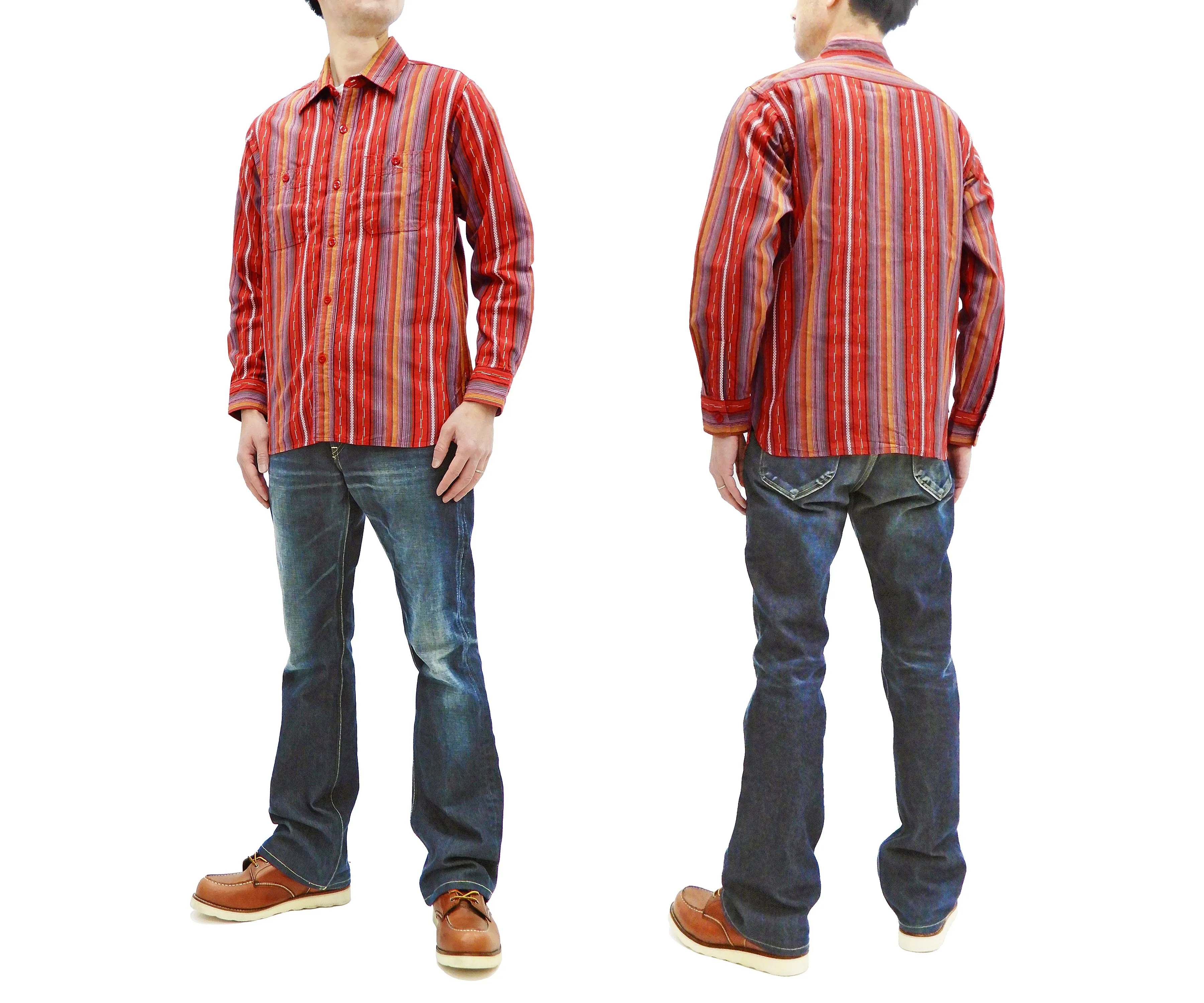 Sugar Cane Serape Shirt Men's Long Sleeve Vertical Multi Striped Work Shirt SC28838 165-Red