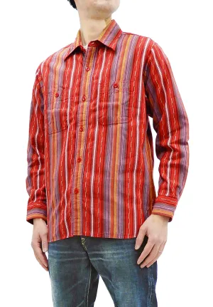 Sugar Cane Serape Shirt Men's Long Sleeve Vertical Multi Striped Work Shirt SC28838 165-Red