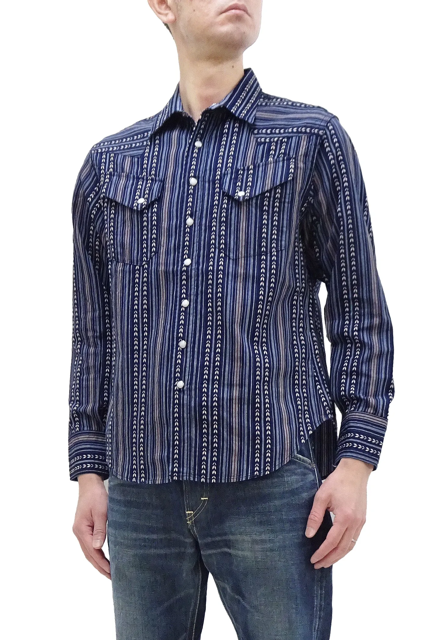 Sugar Cane Western Shirt Men's Long Sleeve Vertical Multi Striped Serape Shirt SC28998 128/Navy