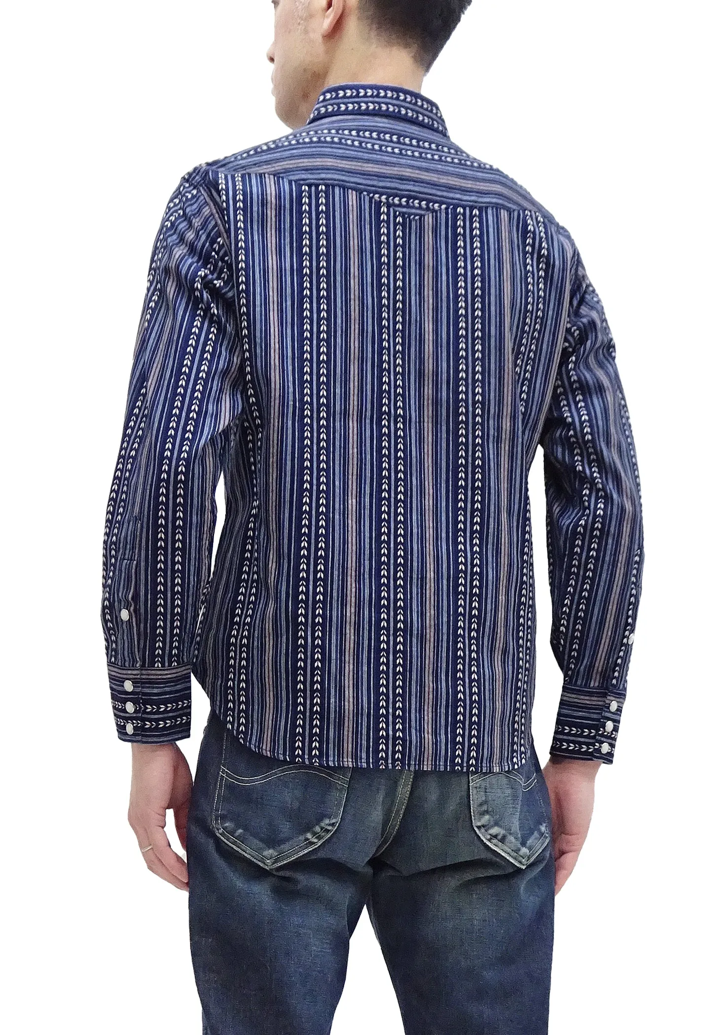 Sugar Cane Western Shirt Men's Long Sleeve Vertical Multi Striped Serape Shirt SC28998 128/Navy