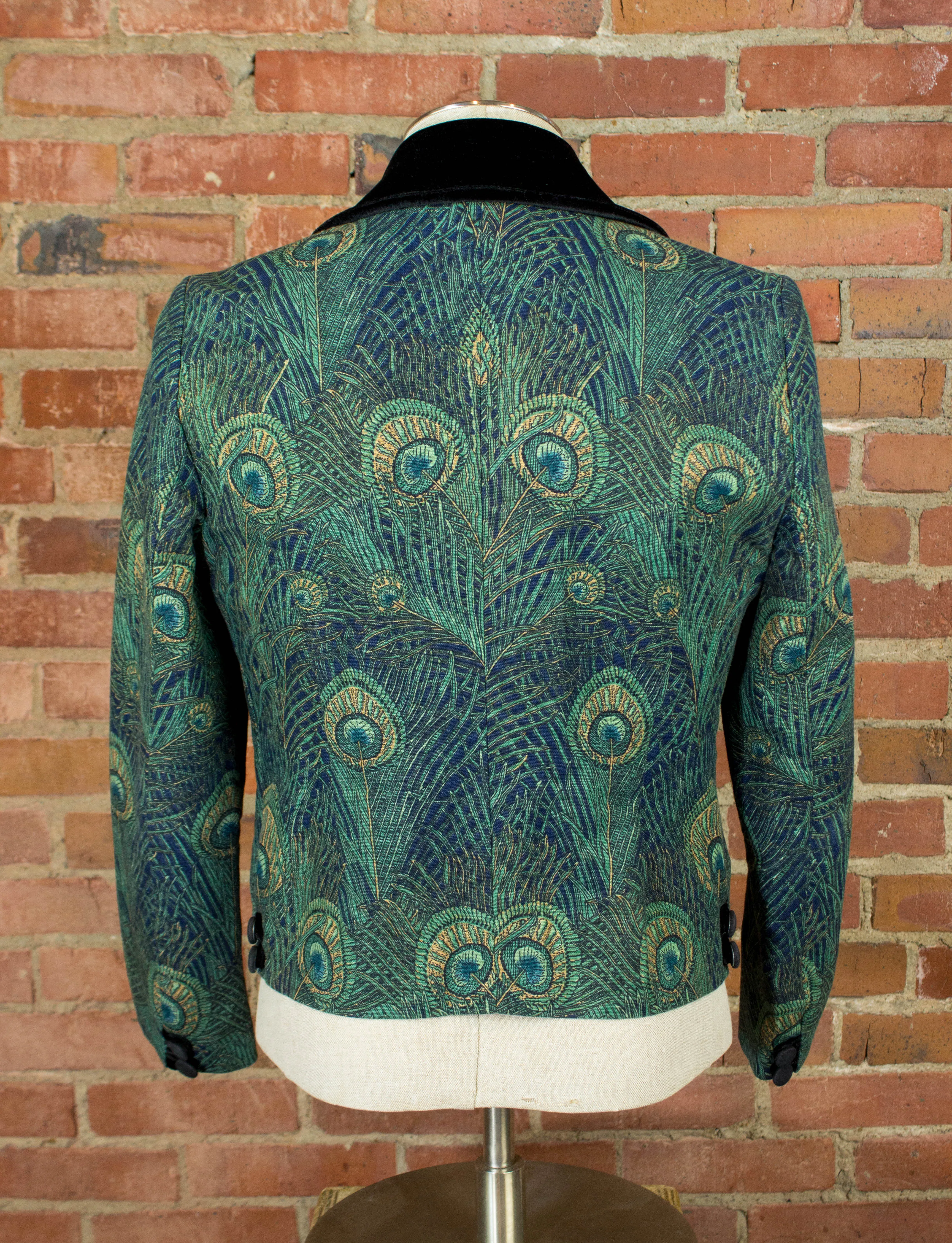 Vintage 70s Granny Takes a Trip Peacock Jacket with Black Velvet Accents Small